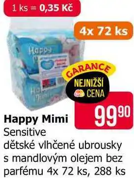 Teta Happy Mimi Sensitive dětské vlhčené ubrousky s mandlovým olejem bez parfému 4x 72 ks nabídka