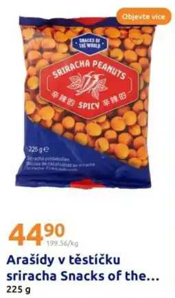 Action Arašídy v těstíčku sriracha Snacks of the nabídka
