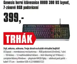 COMFOR Genesis herní klávesnice RHOD 300 US layout, 7-zónové RGB podsvícení nabídka