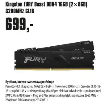 COMFOR Kingston FURY Beast DDR4 16GB (2×8GB) 3200MHz CL16 nabídka