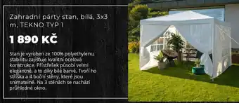Kondela Zahradní párty stan, bílá, 3x3 m. TEKNO TYP 1 nabídka