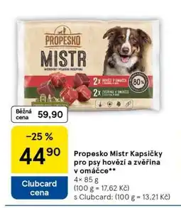 Tesco Propesko Mistr Kapsičky pro psy hovězí a zvěřina v omáčce nabídka