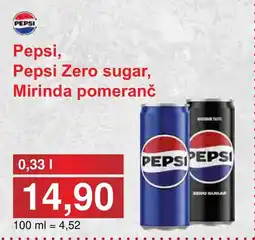 PLUS JIP Pepsi Zero sugar, Mirinda pomeranč nabídka