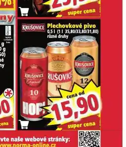 Norma Krušovice plechovkové pivo nabídka