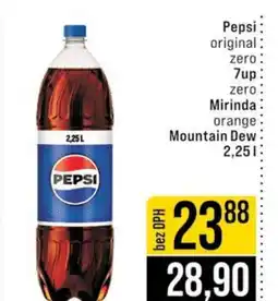 Jip Pepsi original zero 7up zero Mirinda orange Mountain Dew nabídka