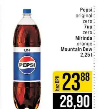 Jip Pepsi original zero 7up zero Mirinda orange Mountain Dew nabídka