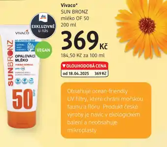 dm drogerie Vivaco SUN BRONZ mléko OF 50 nabídka