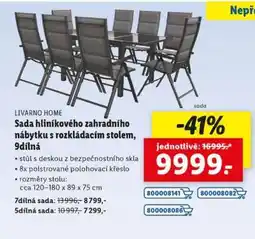 Lidl LIVARNO HOME Sada hliníkového zahradního nábytku s rozkládacím stolem, 9dílná nabídka