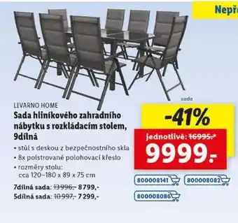 Lidl LIVARNO HOME Sada hliníkového zahradního nábytku s rozkládacím stolem, 9dílná nabídka