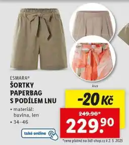 Lidl ESMARA ŠORTKY PAPERBAG S PODÍLEM LNU nabídka