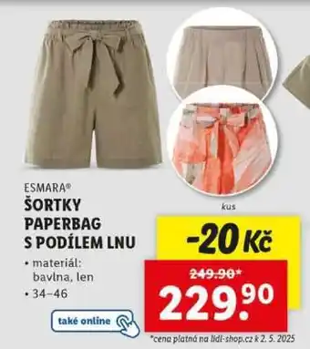 Lidl ESMARA ŠORTKY PAPERBAG S PODÍLEM LNU nabídka