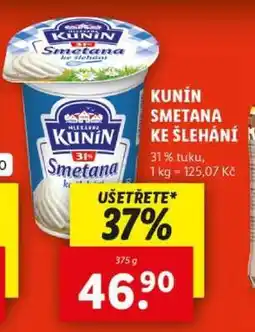 Lidl Kunín Smetana ke šlehání nabídka