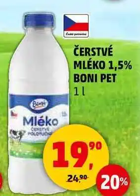 Penny Market ČERSTVÉ MLÉKO 1,5% BONI PET, 1 l nabídka