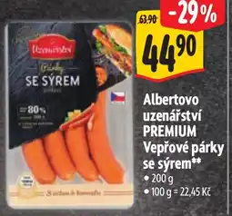 Albert Albertovo uzenářství PREMIUM Vepřové párky se sýrem nabídka