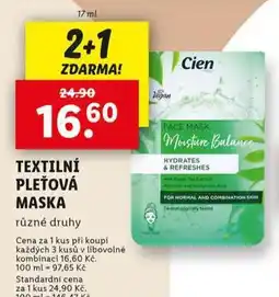 Lidl Cien textilní pleťová maska nabídka