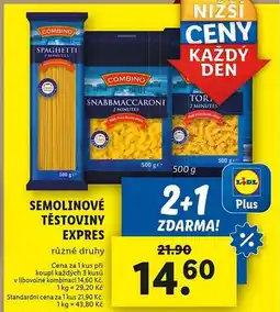 Lidl Semolinové těstoviny expres nabídka