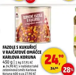 Penny Market FAZOLE S KUKUŘICÍ V RAJČATOVÉ OMÁČCE KARLOVA KORUNA, 430 g nabídka