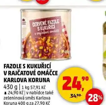 Penny Market FAZOLE S KUKUŘICÍ V RAJČATOVÉ OMÁČCE KARLOVA KORUNA, 430 g nabídka