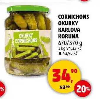 Penny Market CORNICHONS OKURKY KARLOVA KORUNA, 670/370 g nabídka