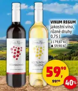 Penny Market VINUM REGUM jakostní vína, různé druhy, 0,75 l nabídka