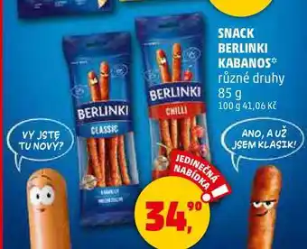 Penny Market SNACK BERLINKI KABANOS různé druhy, 85 g nabídka