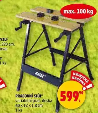 Penny Market PRACOVNÍ STŮL variabilní prac. deska 60 x 12 x 1,8 cm, 1 ks nabídka