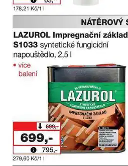 Barvy a laky drogerie LAZUROL Impregnační základ S1033 syntetické fungicidní napouštědlo, 2,5l nabídka