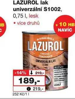 Barvy a laky drogerie LAZUROL lak univerzální S1002, 0,75 I, lesk nabídka