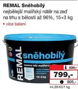 Barvy a laky drogerie REMAL Sněhobílý nejbělejší malířský nátěr na zeď na trhu s bělostí až 96%, 15+3 kg nabídka