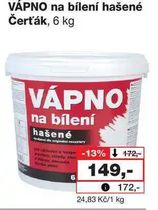 Barvy a laky drogerie VÁPNO na bílení hašené Čerťák, 6 kg nabídka