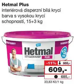 Barvy a laky drogerie Hetmal Plus interiérová disperzní bílá krycí barva s vysokou krycí schopností, 15+3 kg nabídka
