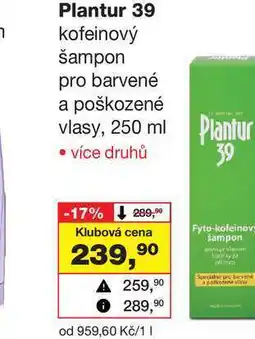 Barvy a laky drogerie Plantur 39 kofeinový šampon pro barvené a poškozené vlasy, 250 ml nabídka