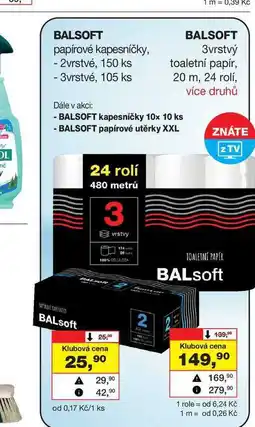 Barvy a laky drogerie BALSOFT papírové kapesníčky, - 2vrstvé, 150 ks -3vrstvé, 105 ks nabídka