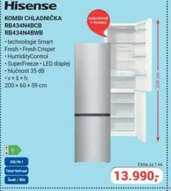 Planeo Elektro Hisense Kombi chladnička RB434N4BCB RB434N4BWB nabídka