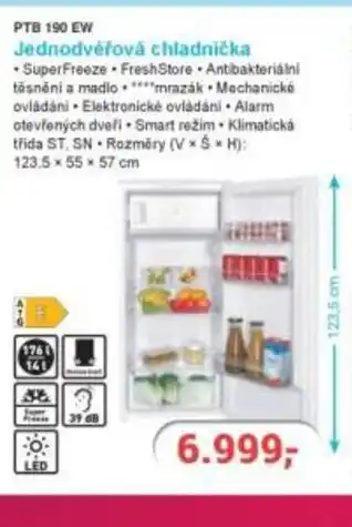 Planeo Elektro Jednodvéřová chladnička PTB 190 EW nabídka