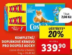 Lidl KOMPLETNÍ/DOPLŇKOVÉ KRMIVO PRO DOSPĚLÉ KOČKY, 48x 100 g nabídka