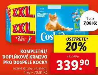 Lidl KOMPLETNÍ/DOPLŇKOVÉ KRMIVO PRO DOSPĚLÉ KOČKY, 48x 100 g nabídka
