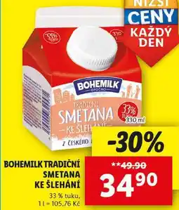 Lidl BOHEMILK TRADIČNÍ SMETANA KE ŠLEHÁNÍ, 330 ml nabídka