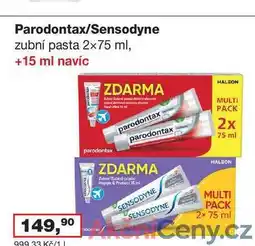 Ráj drogerie Parodontax/Sensodyne zubní pasta 2x75 ml, +15 ml navíc nabídka