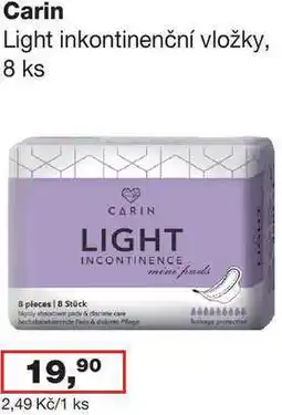 Ráj drogerie Carin Light inkontinenční vložky, 8 ks nabídka
