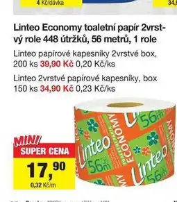 Šlak Linteo Economy toaletní papír 2vrstvý role 448 útržků, 56 metrů, 1 role nabídka