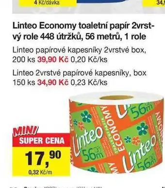 Šlak Linteo Economy toaletní papír 2vrstvý role 448 útržků, 56 metrů, 1 role nabídka