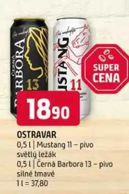 Terno Ostravar 0,5l Mustang 11 pivo světlý ležák 0,5l Černá Barbora 13 pivo silné tmavé nabídka