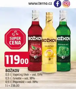 Terno Božkov 0,5l Vaječný likér vol. 15% 0,5l Griotte vol. 18% 0,5l Peprmint vol. 19% nabídka