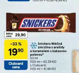 Tesco Snickers mléčná zmrzlina s arašídy a karamelem s kakaovou polvou nabídka