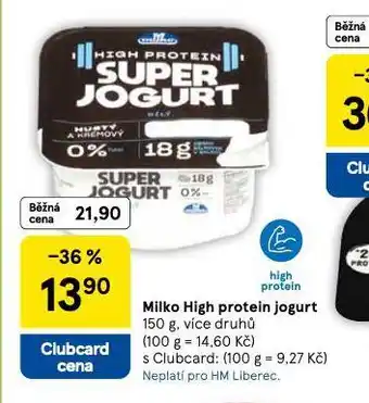 Tesco Milko high protein jogurt nabídka