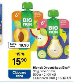 Tesco Bionek ovocná kapsička nabídka