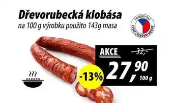 ZEMAN Dřevorubecká klobása na 100 g výrobku použito 143g masa, 100 g nabídka