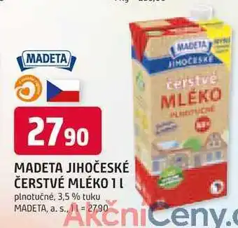 Trefa MADETA JIHOČESKÉ ČERSTVÉ MLÉKO 1l plnotučné, 3,5 % tuku nabídka
