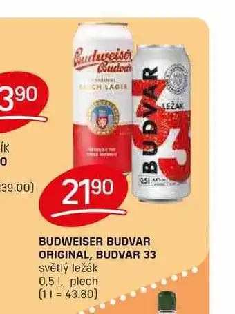 Flop BUDVAR 33 světlý ležák 0,5 1, plech nabídka
